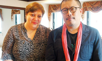 Photo: Left: Mrs. Abeer Aisha; Right: Shinya B. Watanabe, Associate Professor of Art, Temple University, Japan Campus