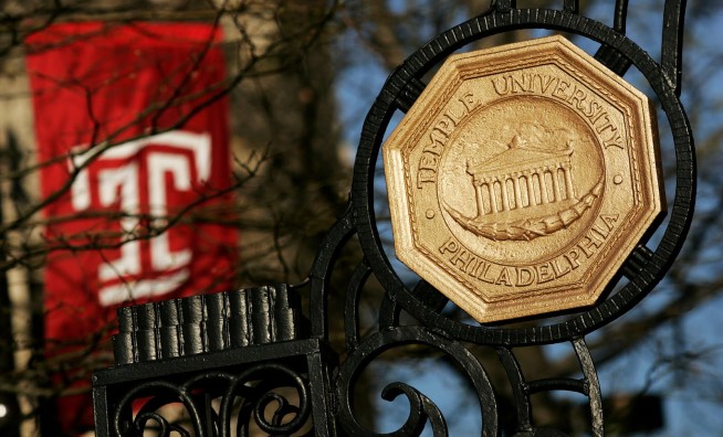 Photo: Temple University crest on gate at the Main Campus, Philadelphia.