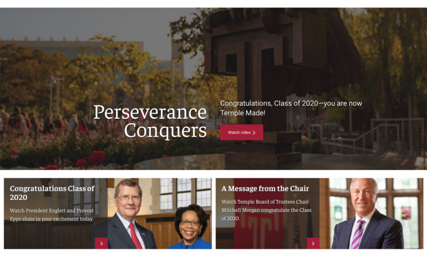 A screenshot of the Temple University Main Campus Class of 2020 Homepage