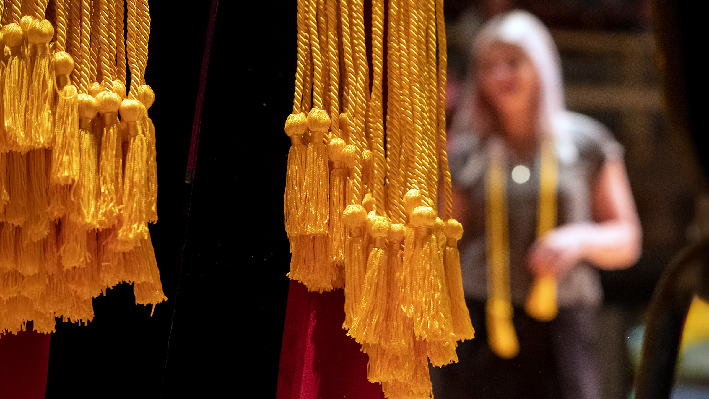 Photo image Temple University honor cords are focused.